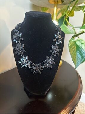 BaubleBar Black Floral Crystal Statement Necklace